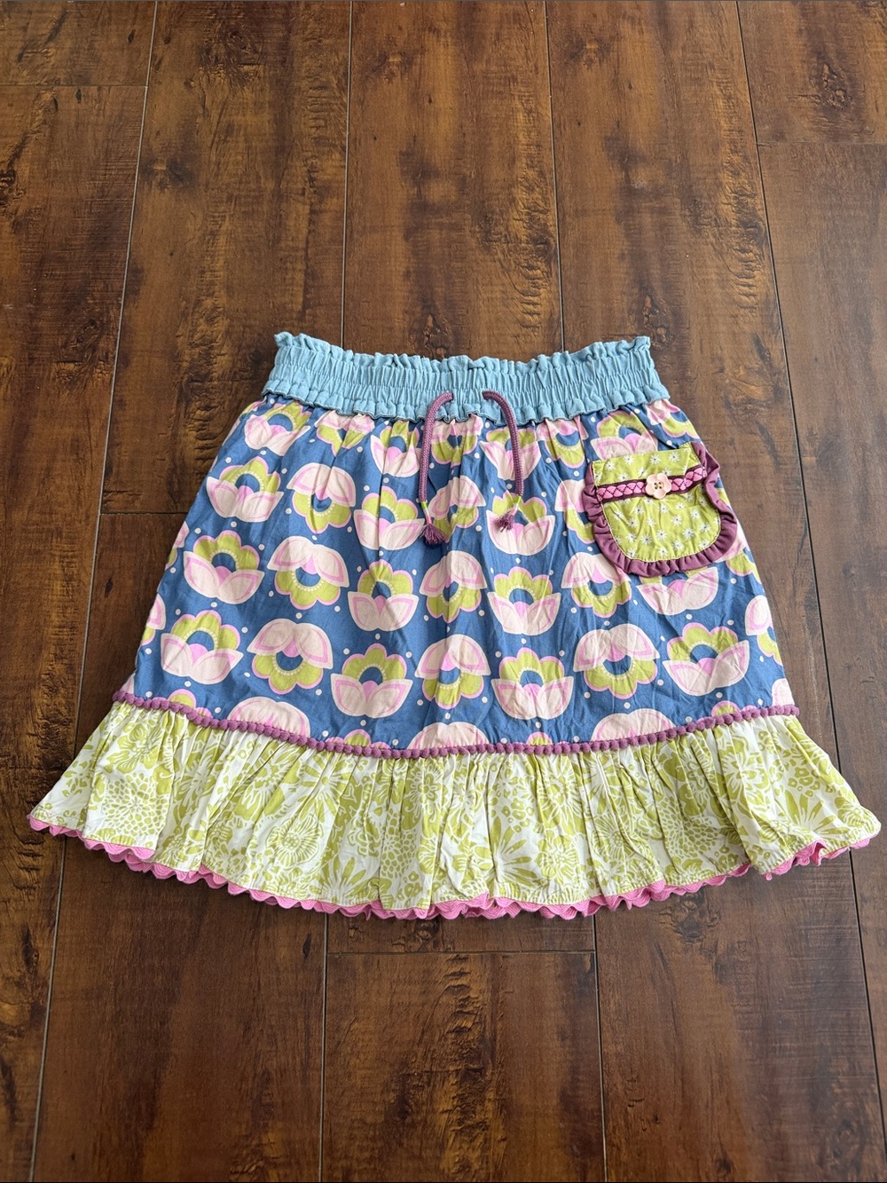Matilda Jane Blue Floral Tiered Skirt with Pink & Lime Accents